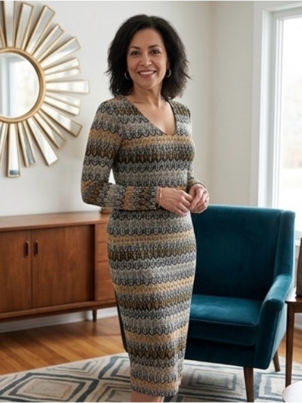 MIAMI CROCHET LACE MIDI DRESS WITH LONG SLEEVE